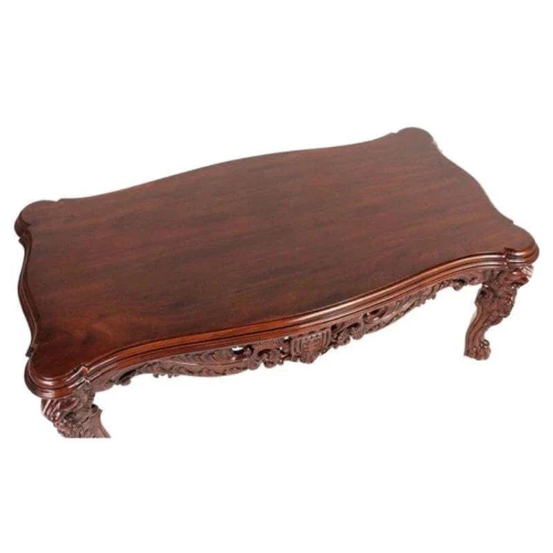 Handmade Carving Mahogany Finish Coffee Table - WoodenTwist