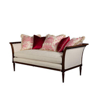 Wooden Flared Arm Chaise Lounge Living Room Couch Sofa (Teak Wood, Light Beige) - WoodenTwist