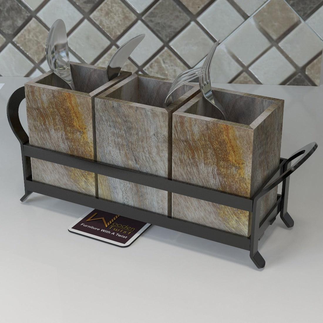 A Designer Cutlery Holder with Three Containers