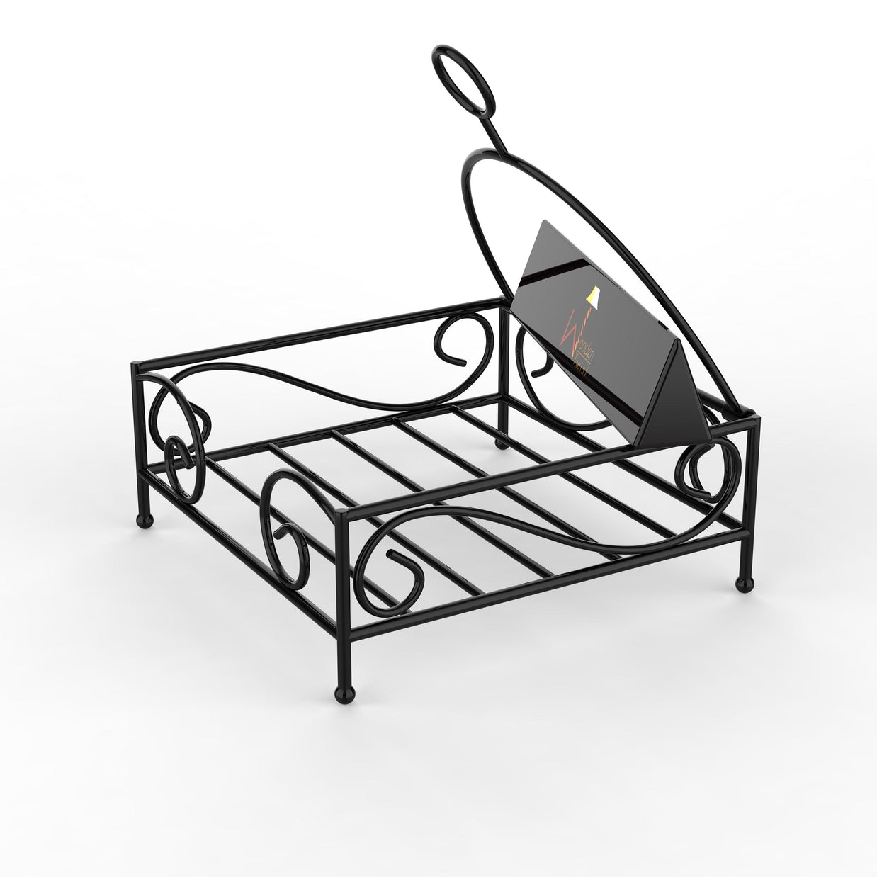 Modern Decorative Paper Napkin Holder for Kitchen - Black Wrought Iron, Angle View
