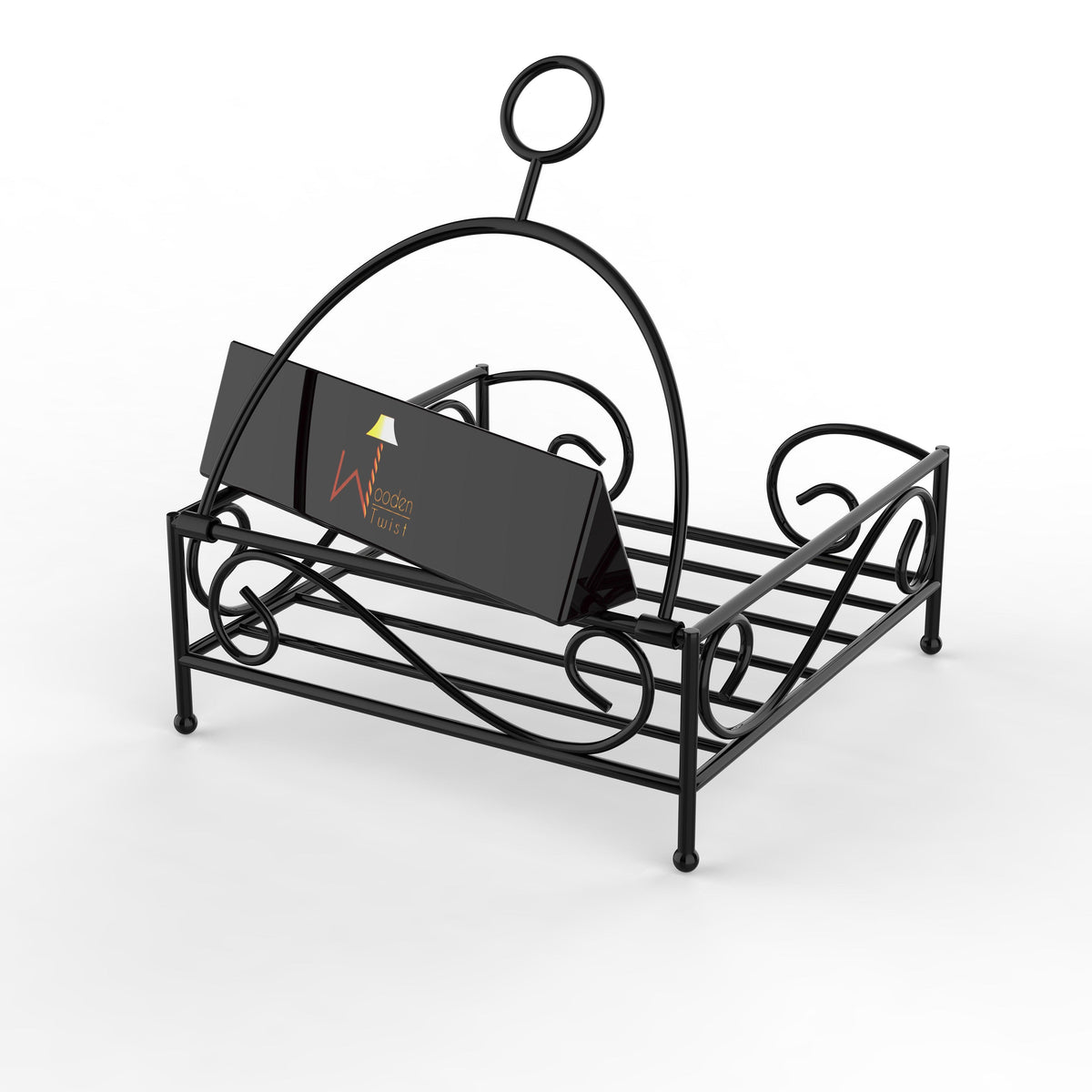 Modern Decorative Paper Napkin Holder for Kitchen - Black Wrought Iron, Side View