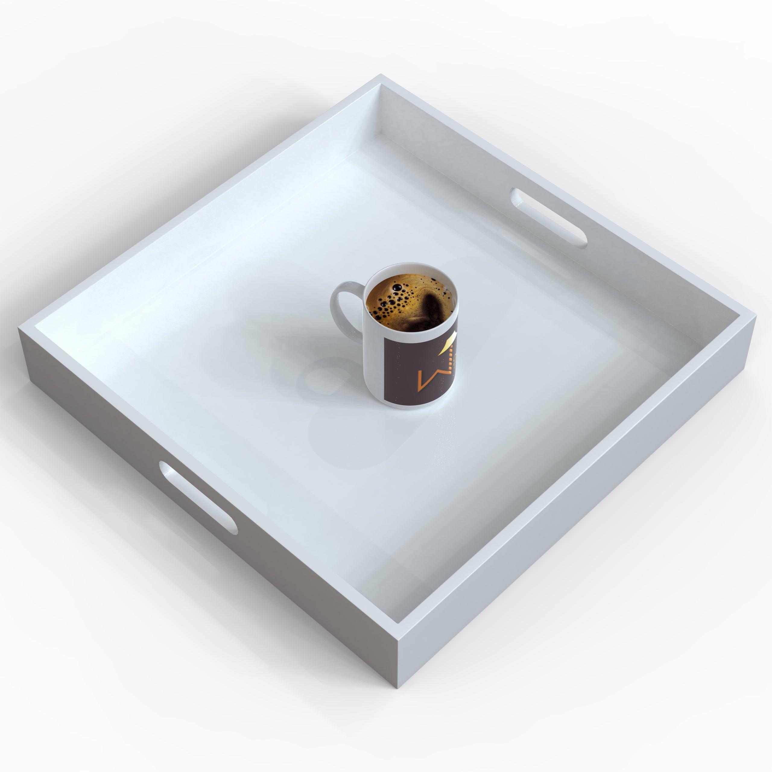 MDF wood tea & coffee serving tray in White, view 6