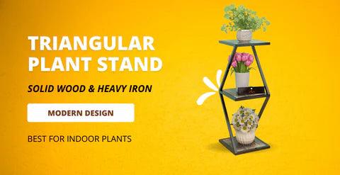 Tier 3 Potted Iron And Wood Plant Stand, Curved Flower Pot Holder Shelf for Indoor & Outdoor - WoodenTwist