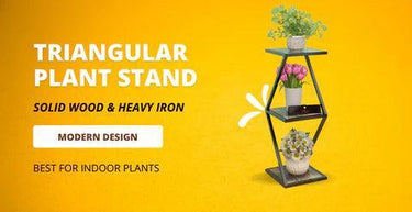 Tier 3 Potted Iron And Wood Plant Stand, Curved Flower Pot Holder Shelf for Indoor & Outdoor - WoodenTwist
