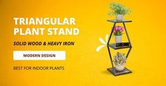 Tier 3 Potted Iron And Wood Plant Stand, Curved Flower Pot Holder Shelf for Indoor & Outdoor - WoodenTwist
