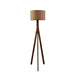 Triune Wooden Floor Lamp with Brown Base and Beige Fabric Lampshade - WoodenTwist