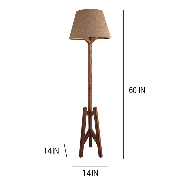 Troika Wooden Floor Lamp with Brown Base and Premium Beige Fabric Lampshade - WoodenTwist