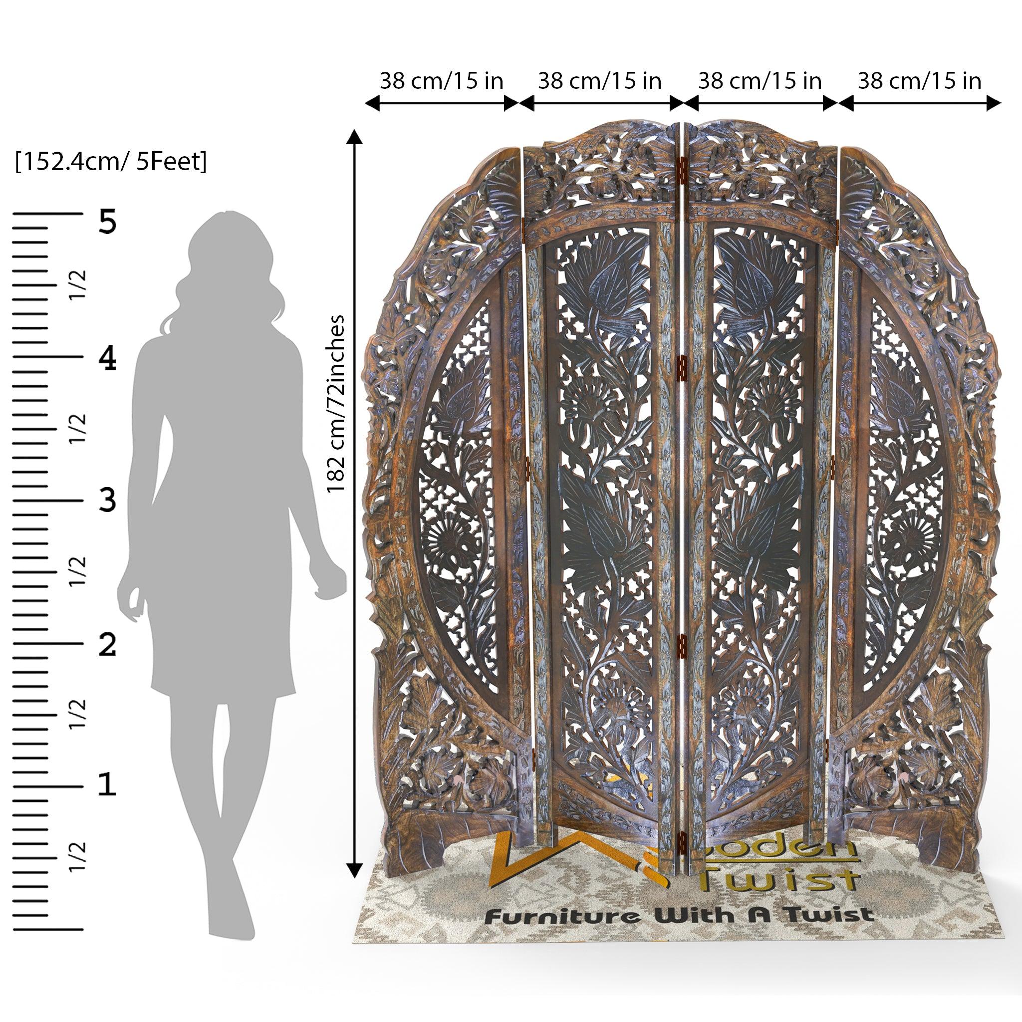 Wooden Partition Screen Room Divider In 4 Panel - WoodenTwist