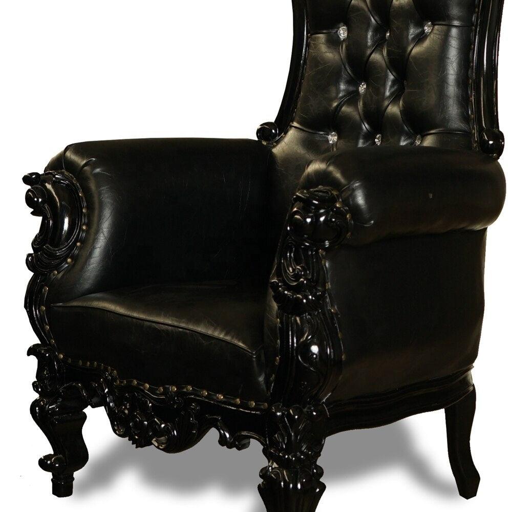 Luxury Wedding High Back Throne Chair Leatherette (Black) - WoodenTwist