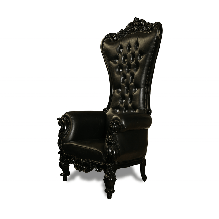 Luxury Wedding High Back Throne Chair Leatherette (Black) - WoodenTwist