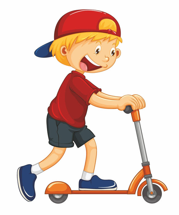 Boy riding scooter Wall Sticker - WoodenTwist