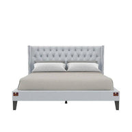 Upholstered Panel Bed Frame with Diamond Tufted and Nailhead Trim Wingback Headboard - WoodenTwist