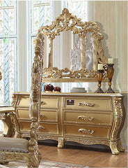 Royal Gold Luxury Hand Carved Wooden Teak Wood Dressing Table with Mirror And 6 Drawers - WoodenTwist