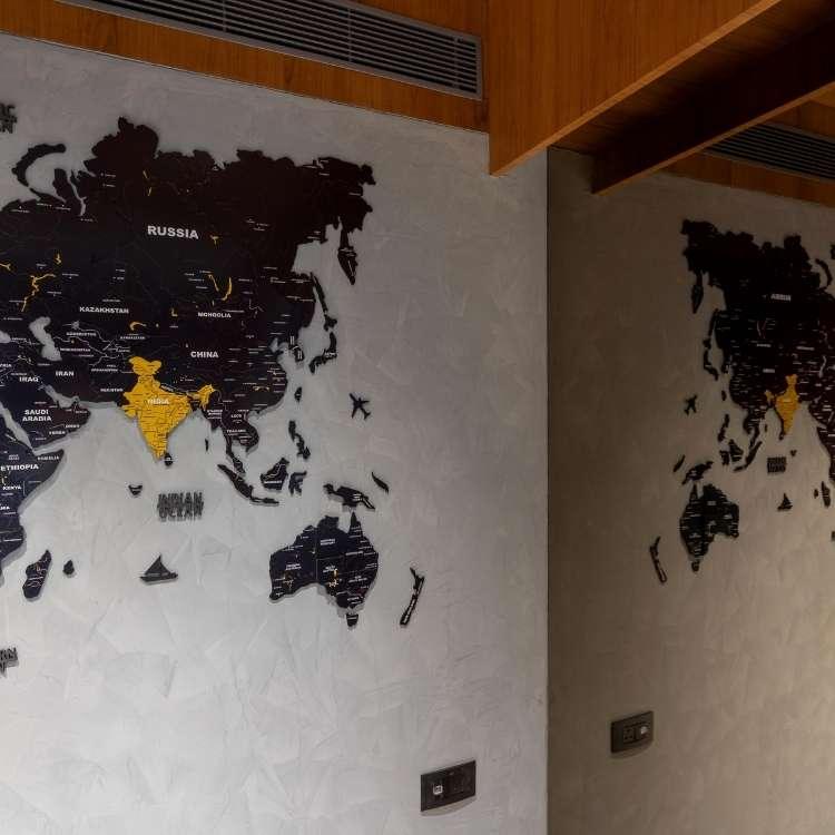 3D Black & Yellow Wooden World Map