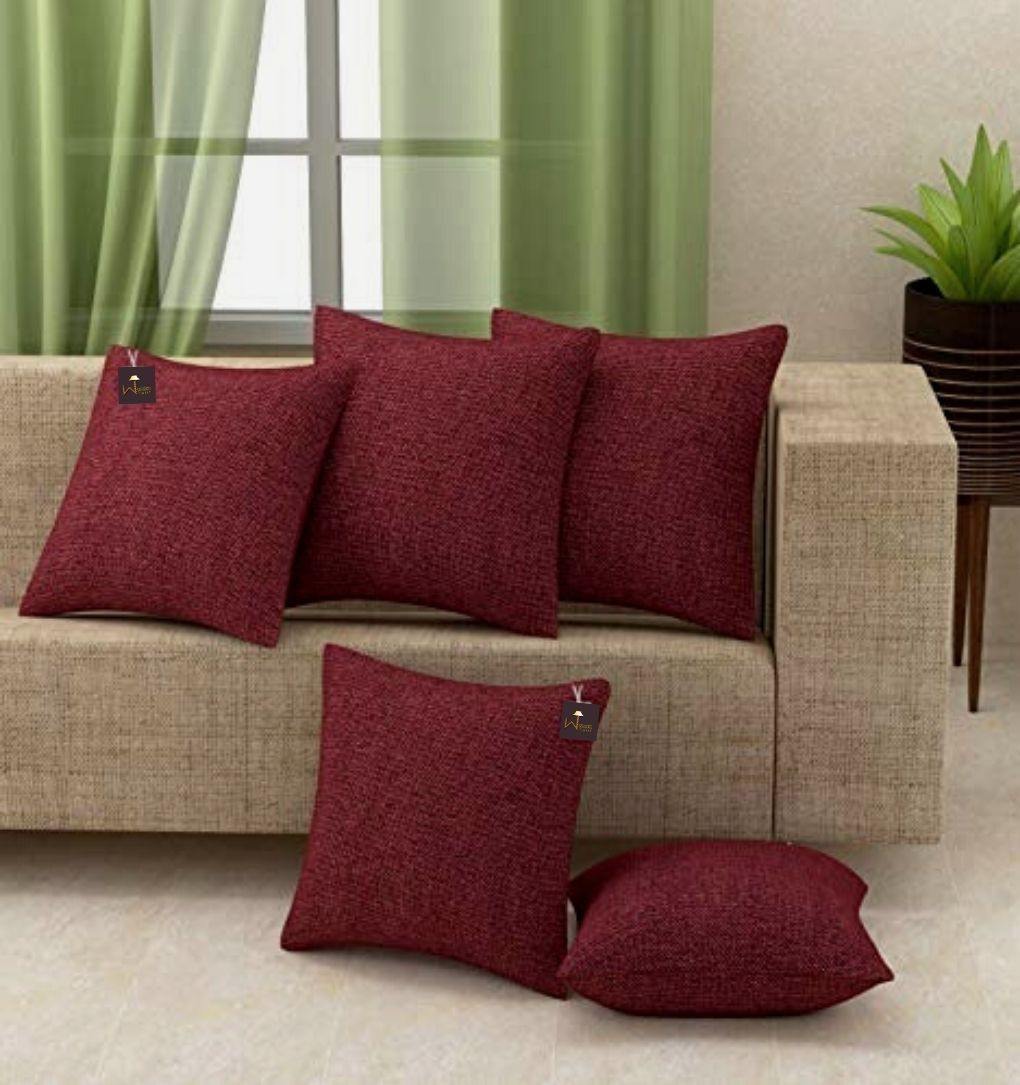 Maroon Color Jute Cushion Covers - WoodenTwist