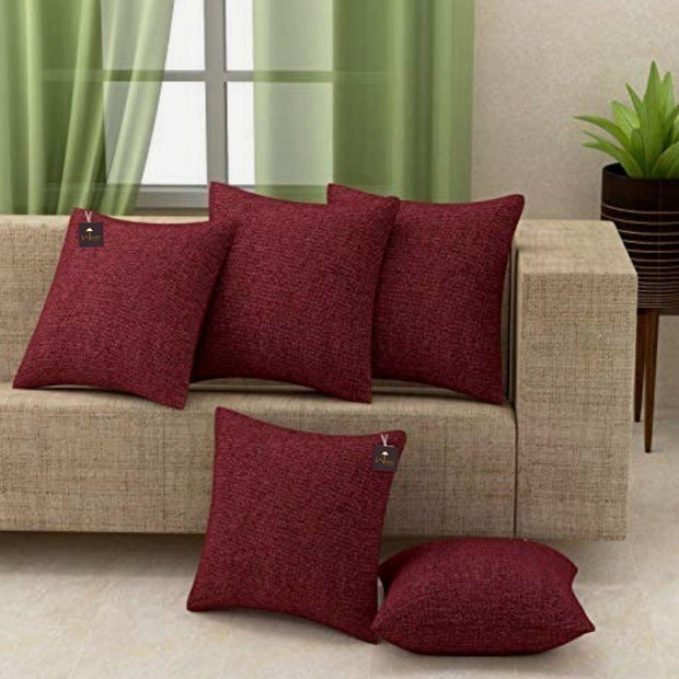 Maroon Color Jute Cushion Covers - WoodenTwist
