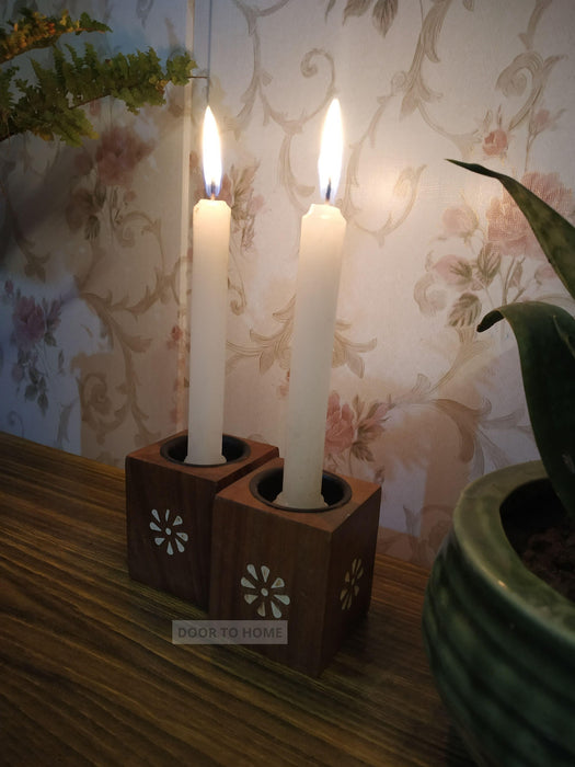 Wooden Decorative Candle Holders ( Set of 2 ) - WoodenTwist
