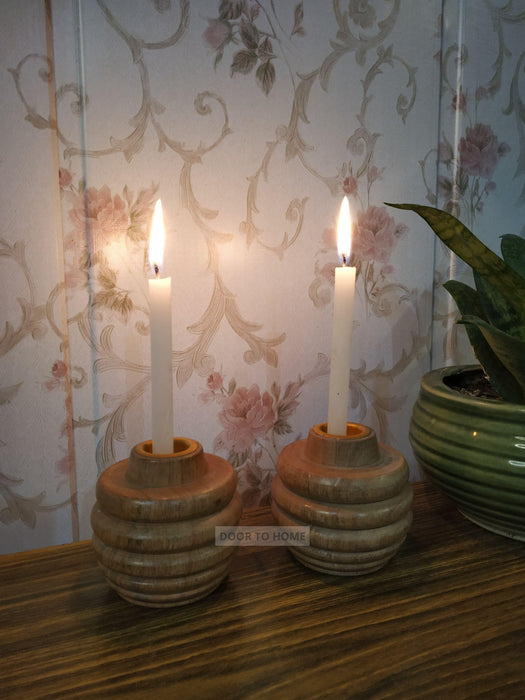 Wooden Decorative Candle Holders ( Set of 2 ) - WoodenTwist