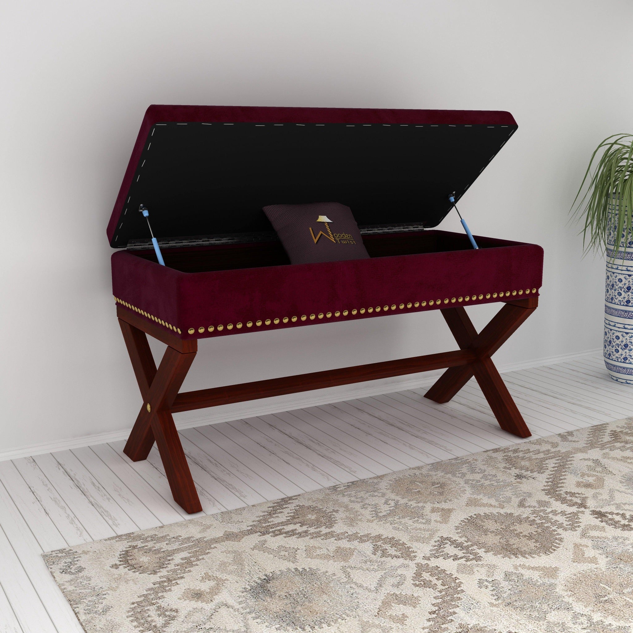 Rectangle Bench Storage in Ottoman Style, for Entryway or Living Room - WoodenTwist