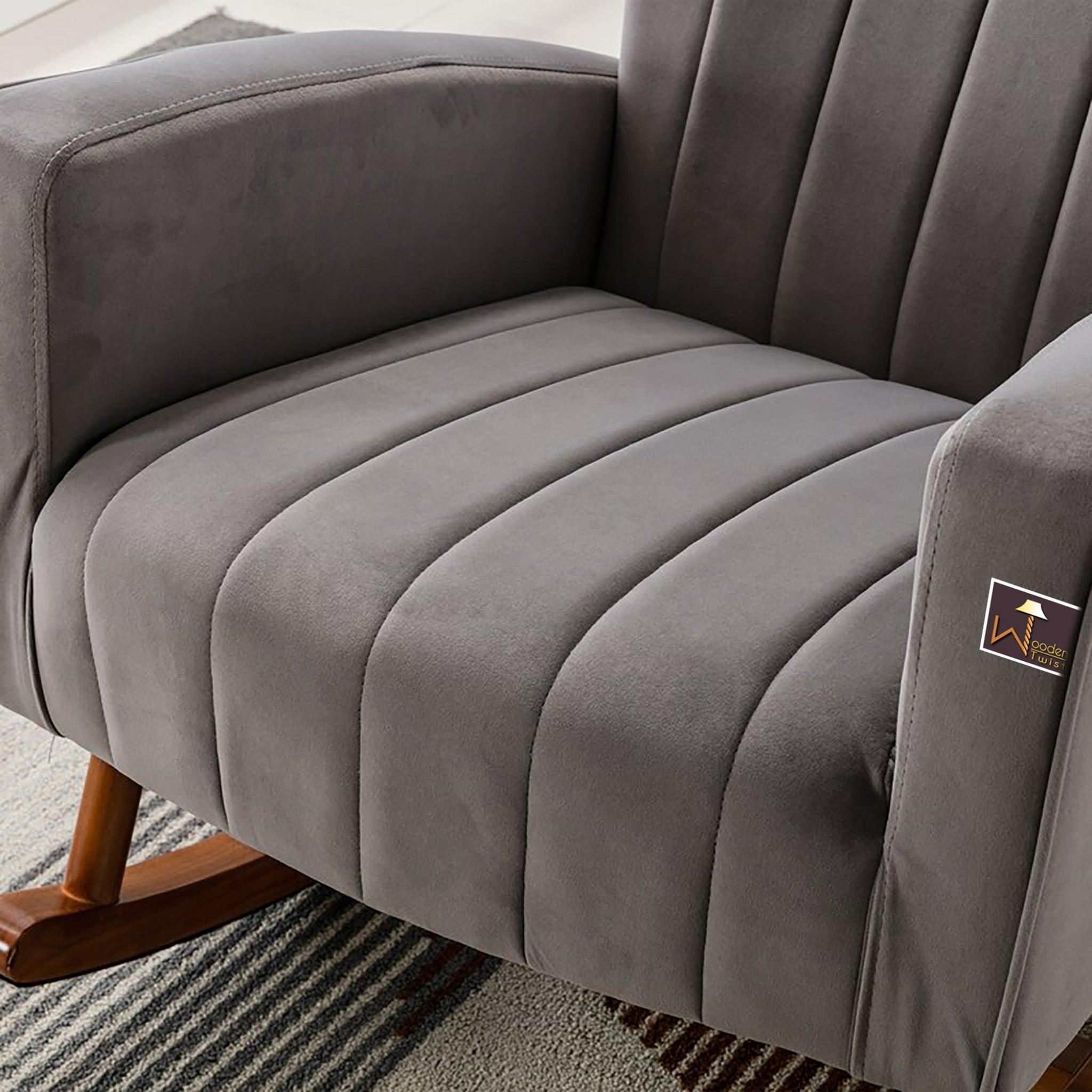 Wooden Velvet Accent Rocking Chair (Grey) - WoodenTwist
