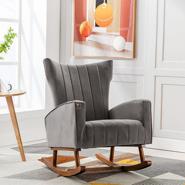 Wooden Velvet Accent Rocking Chair (Grey) - WoodenTwist