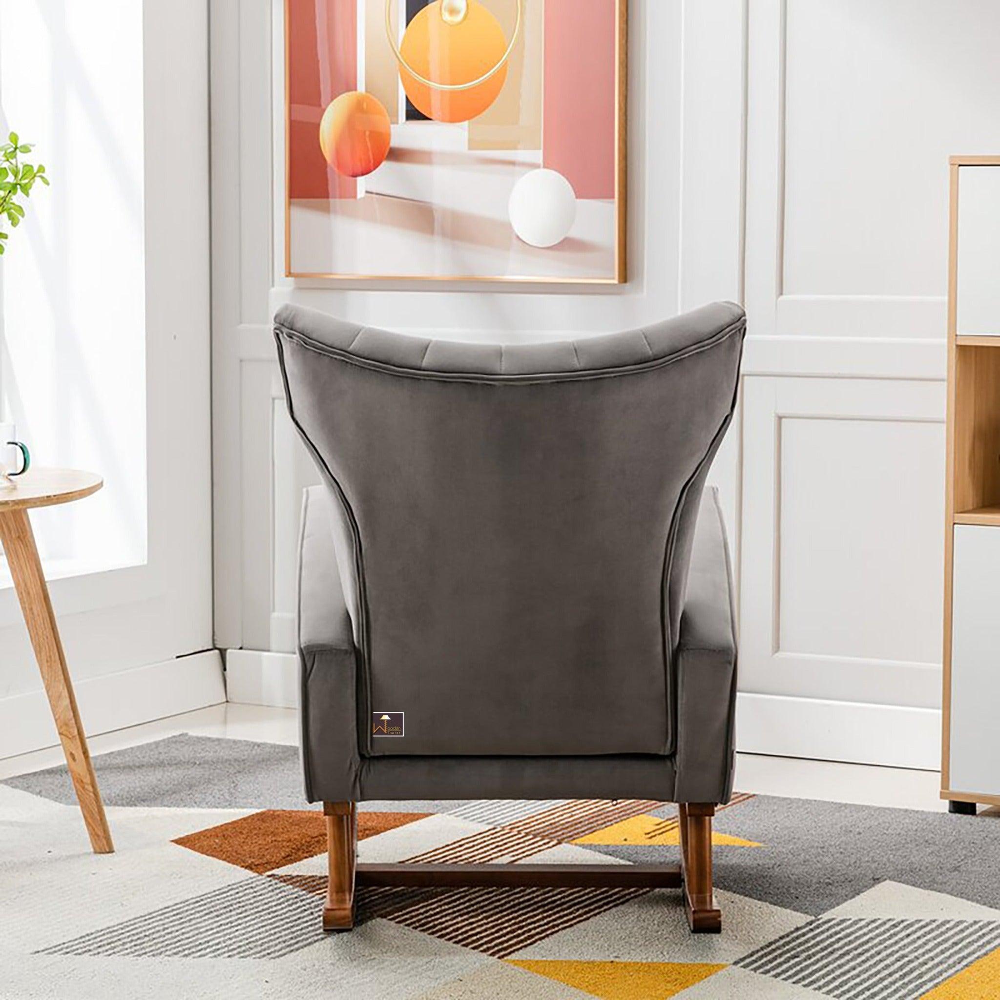 Wooden Velvet Accent Rocking Chair (Grey) - WoodenTwist