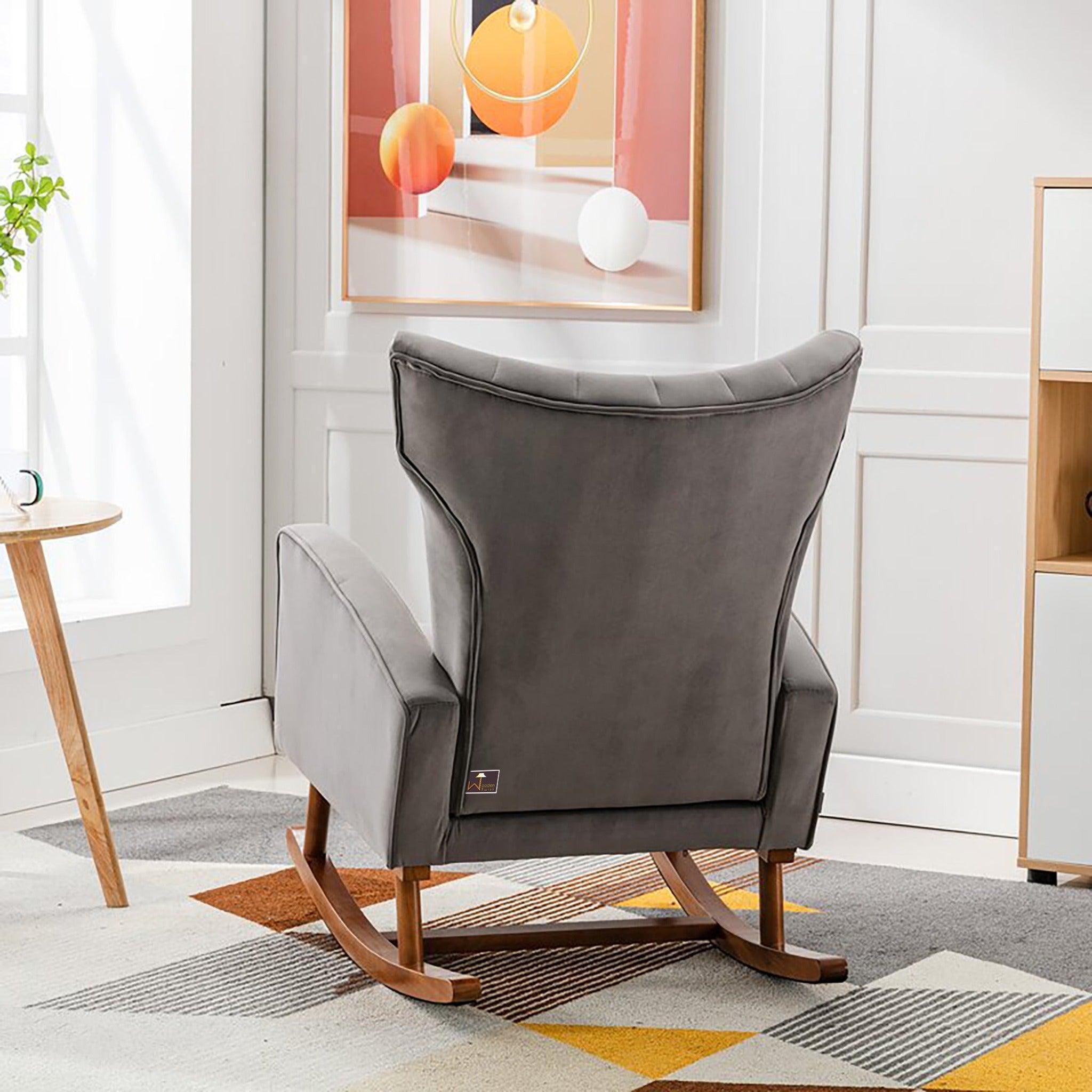 Wooden Velvet Accent Rocking Chair (Grey) - WoodenTwist