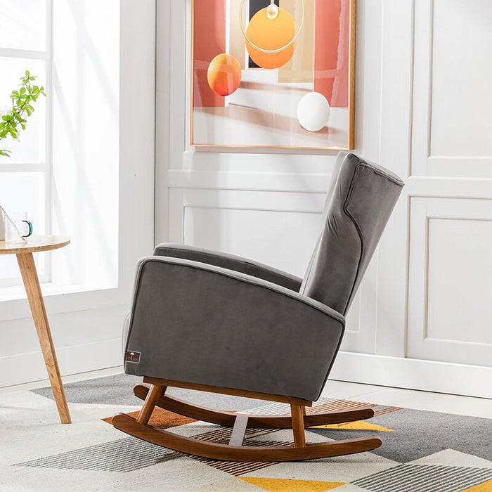 Wooden Velvet Accent Rocking Chair (Grey) - WoodenTwist