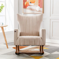 Wooden Velvet Accent Rocking Chair (Beige)