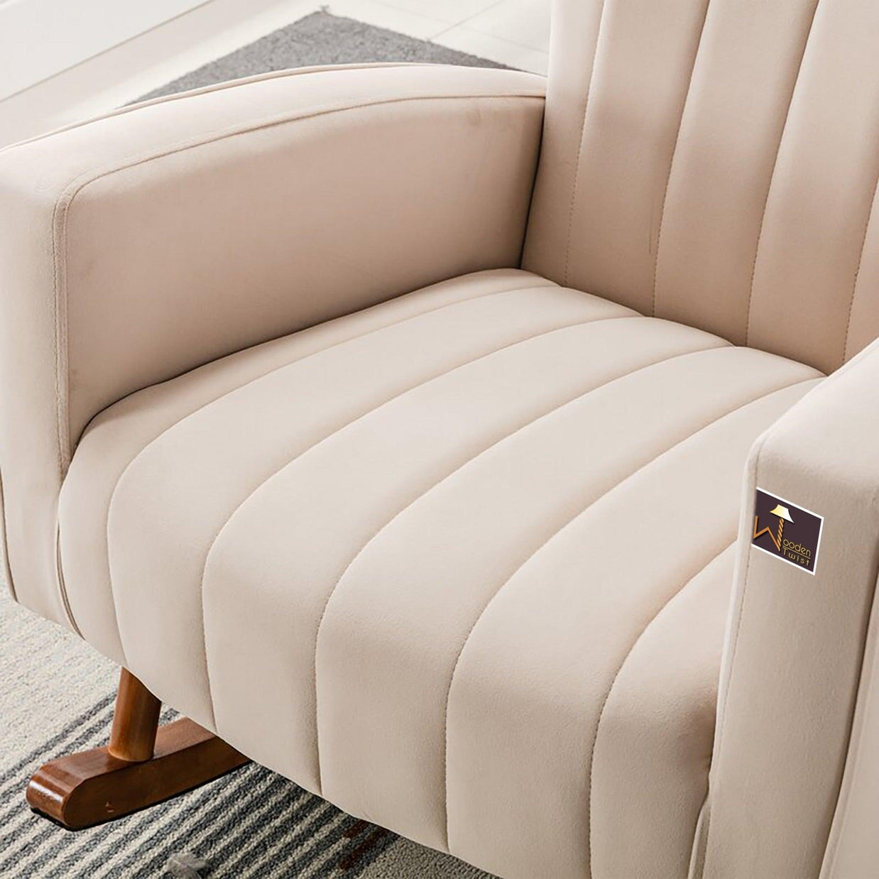Wooden Velvet Accent Rocking Chair (Beige)