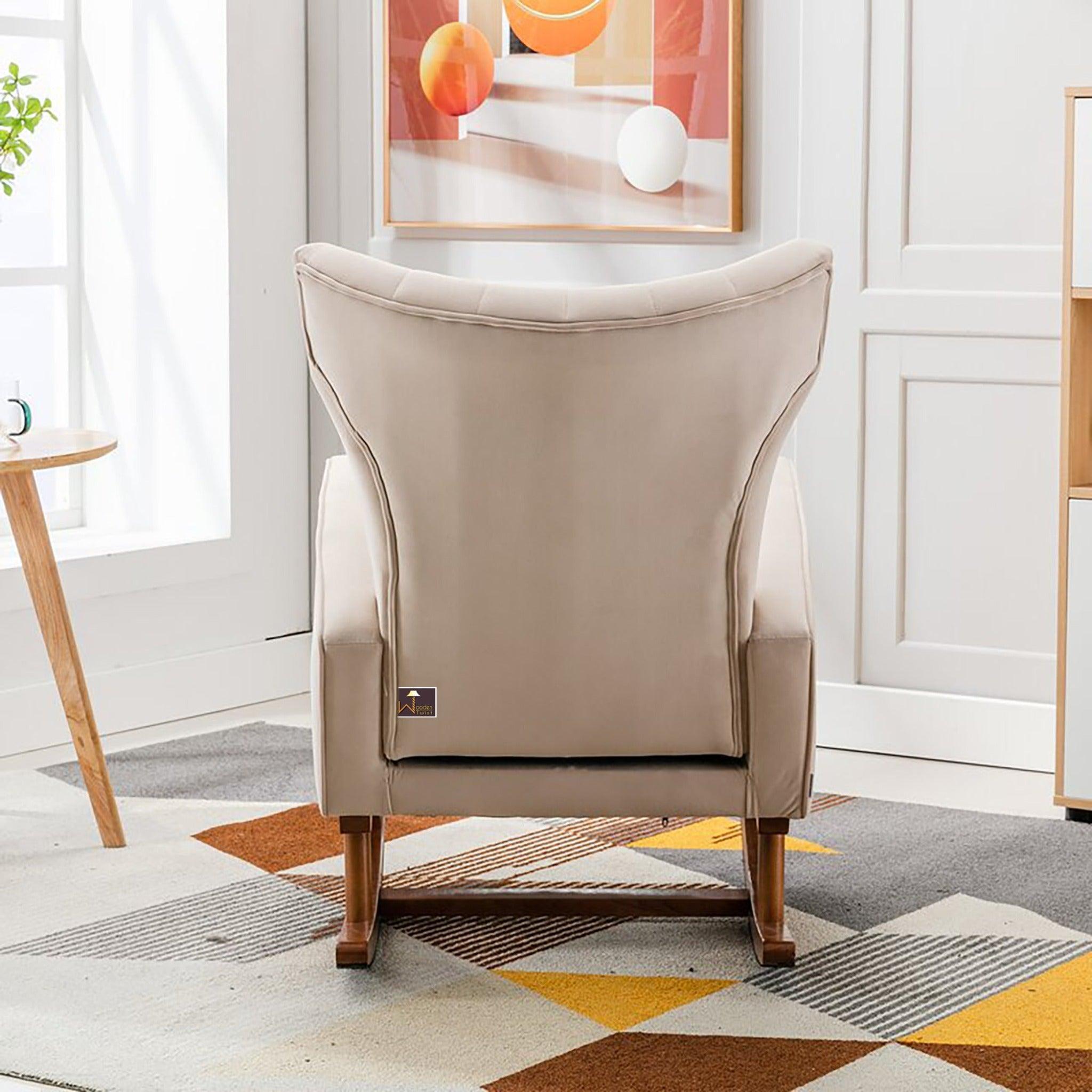 Wooden Velvet Accent Rocking Chair (Beige)