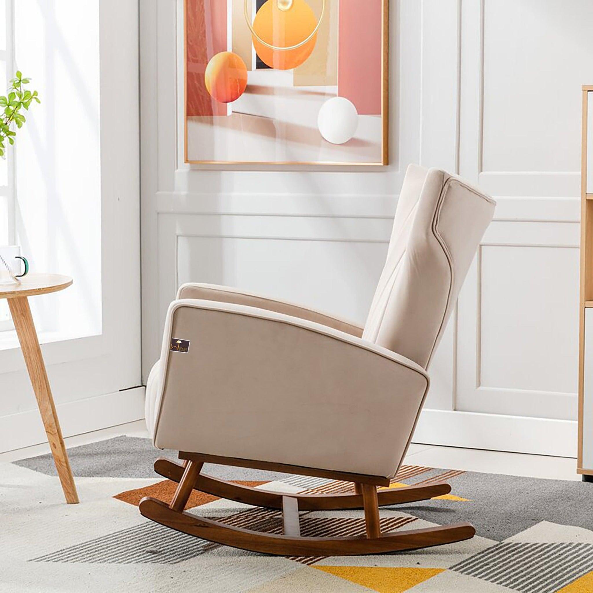 Wooden Velvet Accent Rocking Chair (Beige)