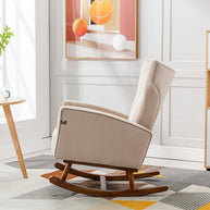 Wooden Velvet Accent Rocking Chair (Beige)
