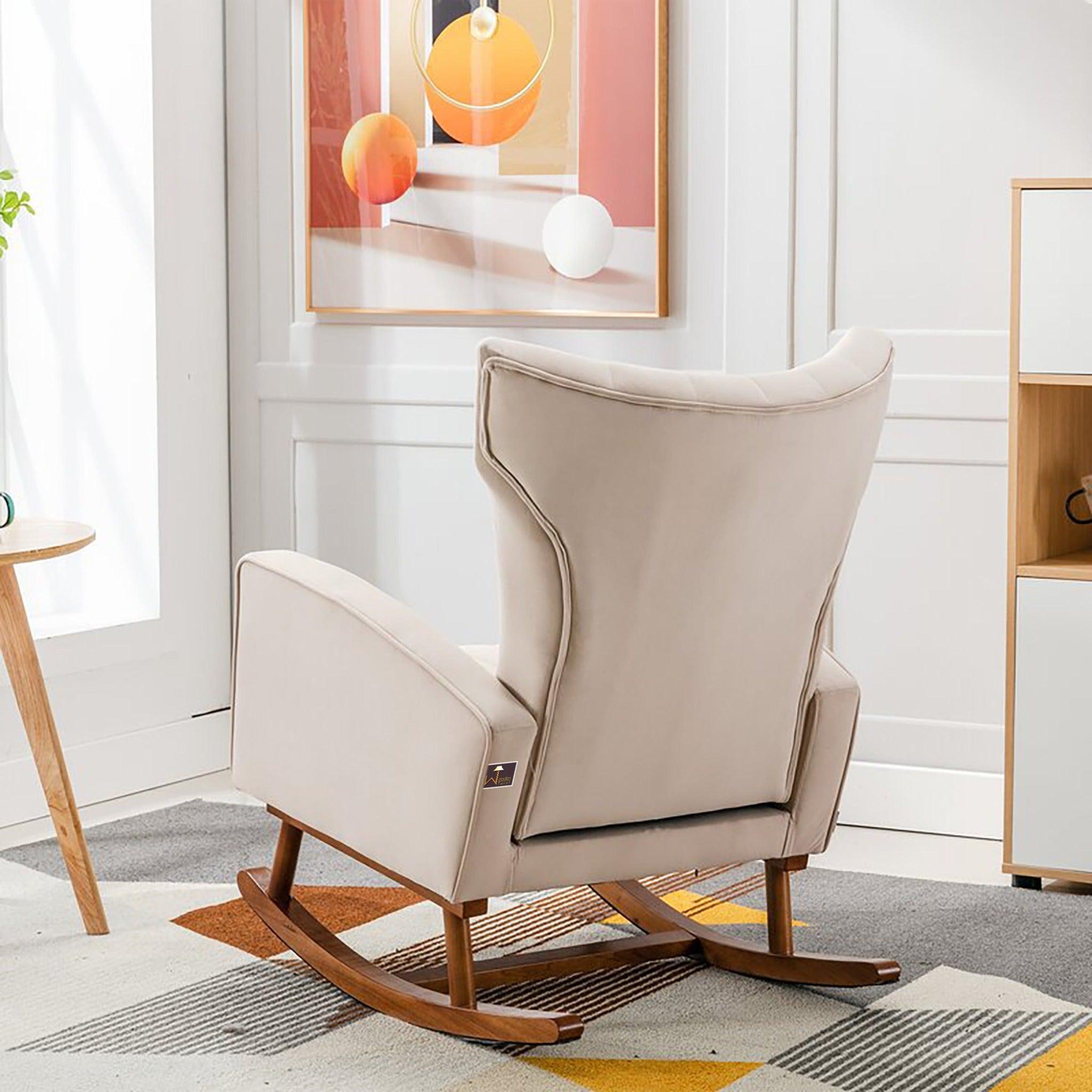 Wooden Velvet Accent Rocking Chair (Beige)