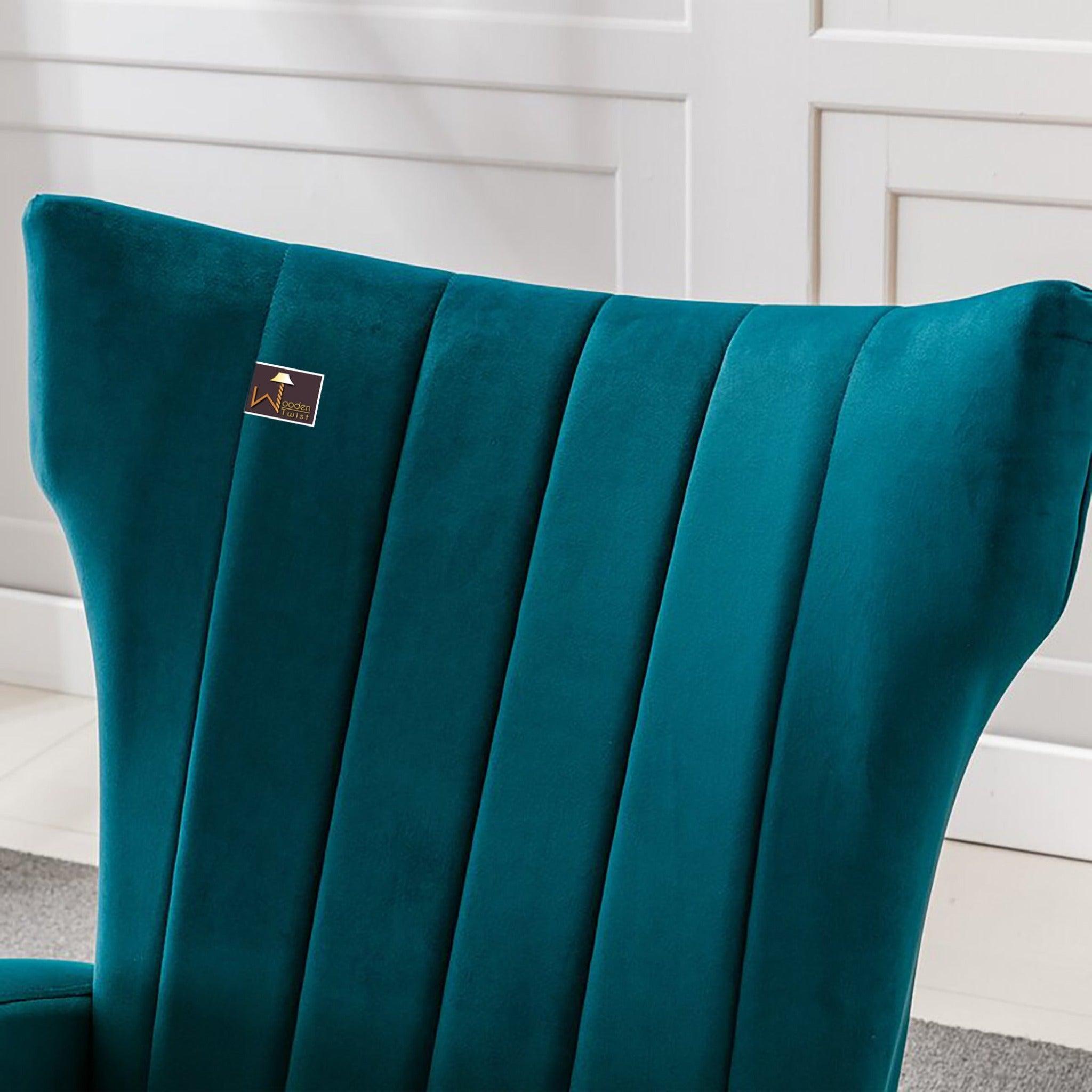 Wooden Velvet Accent Rocking Chair (Teal) - WoodenTwist
