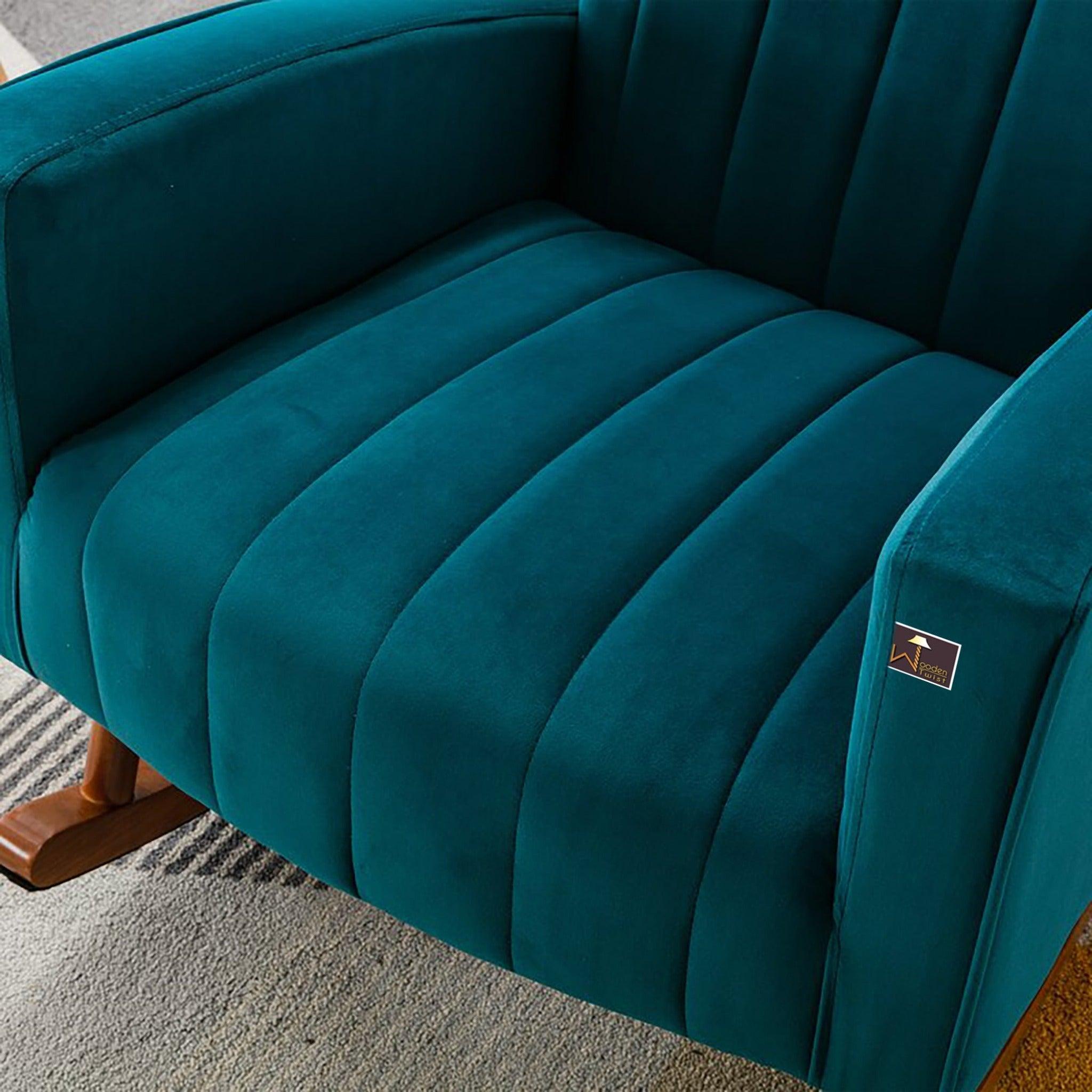 Wooden Velvet Accent Rocking Chair (Teal) - WoodenTwist