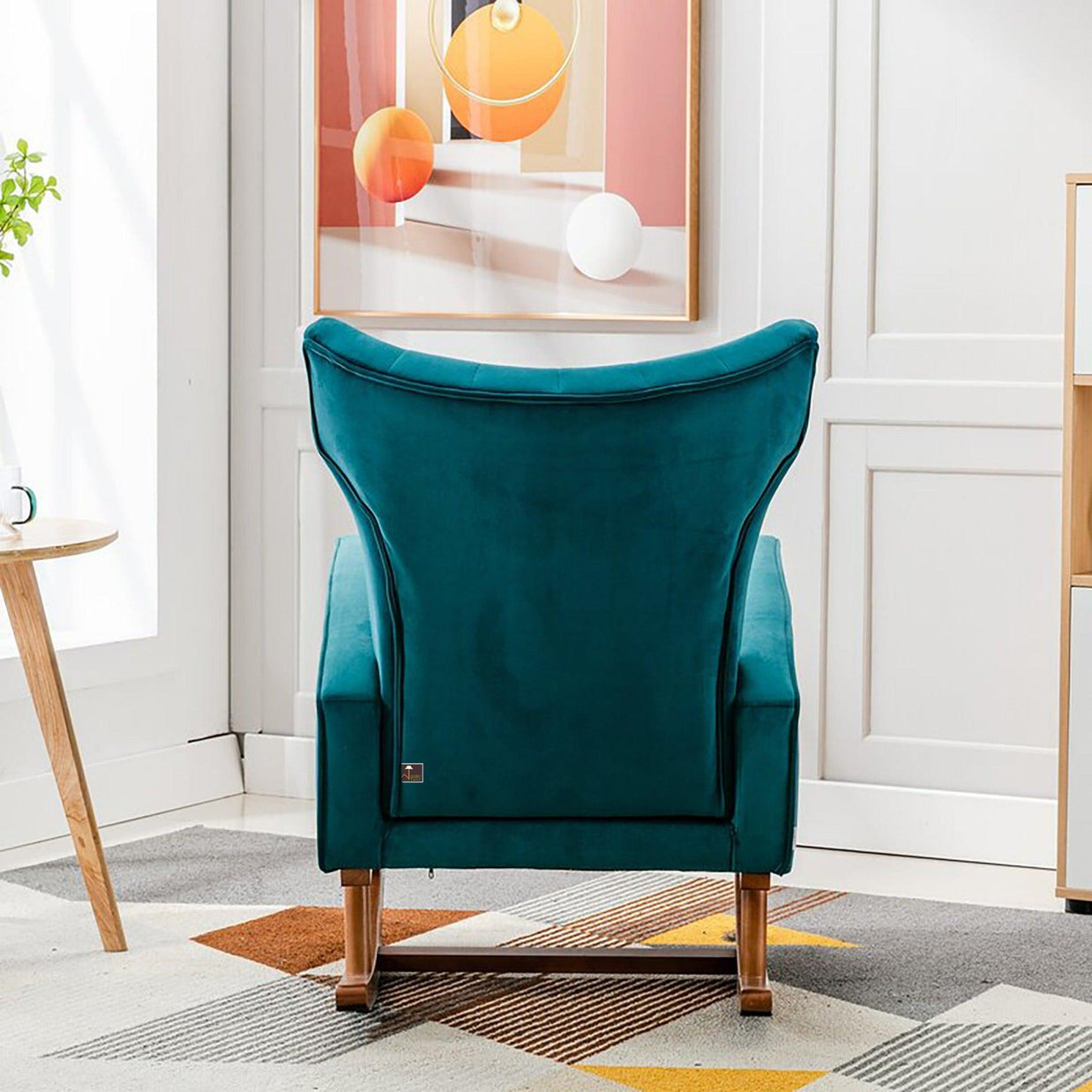 Wooden Velvet Accent Rocking Chair (Teal) - WoodenTwist