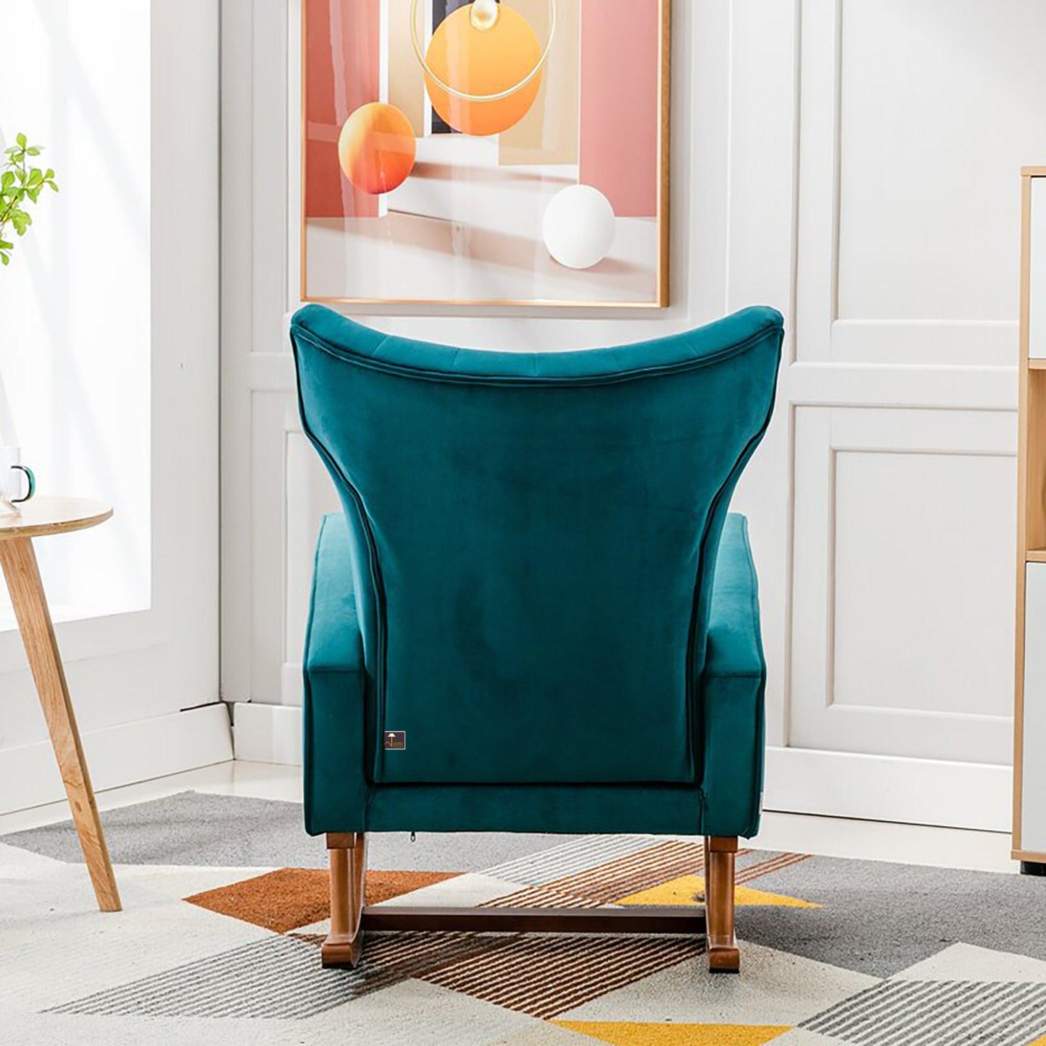 Wooden Velvet Accent Rocking Chair (Teal) - WoodenTwist