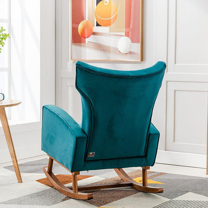 Wooden Velvet Accent Rocking Chair (Teal) - WoodenTwist