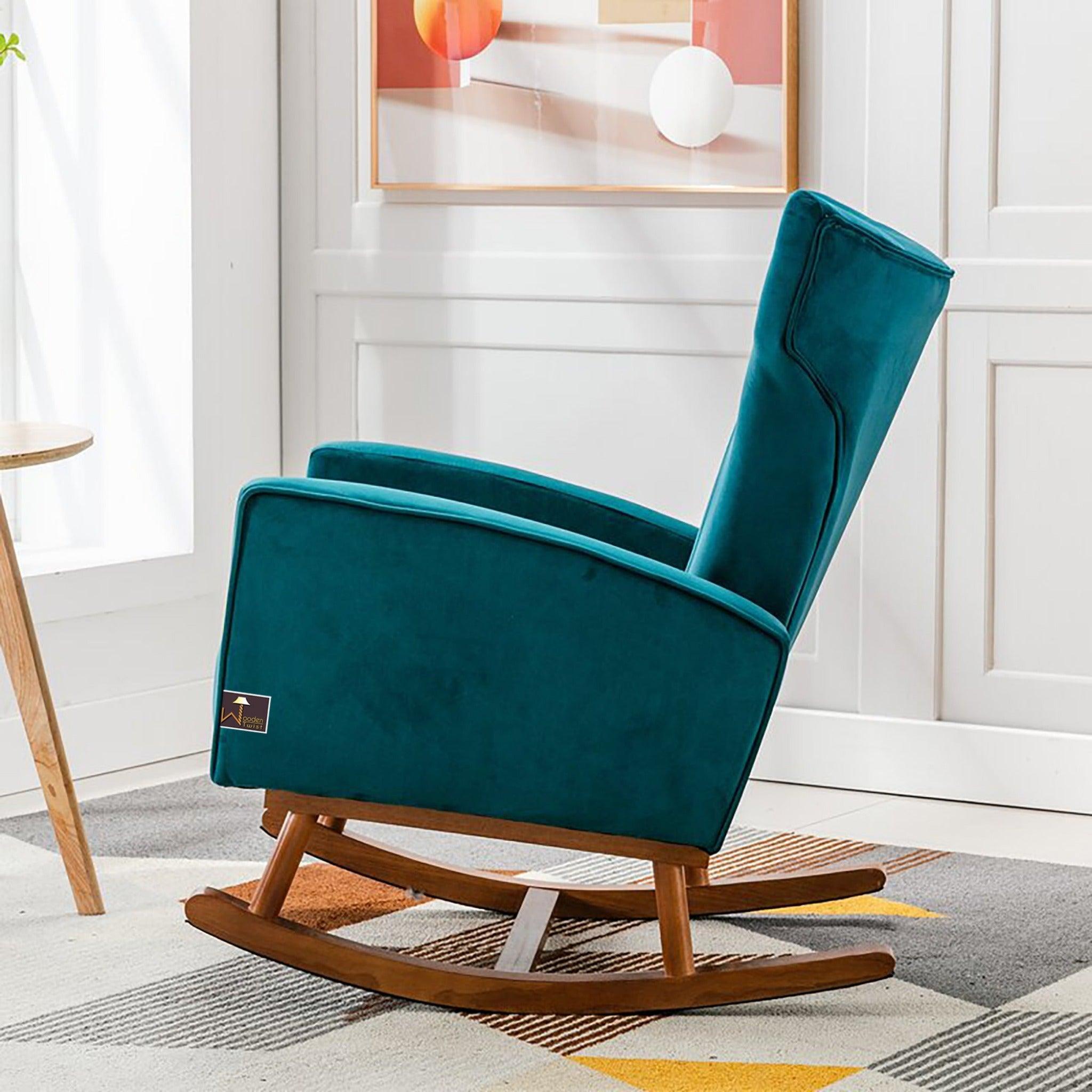 Wooden Velvet Accent Rocking Chair (Teal) - WoodenTwist