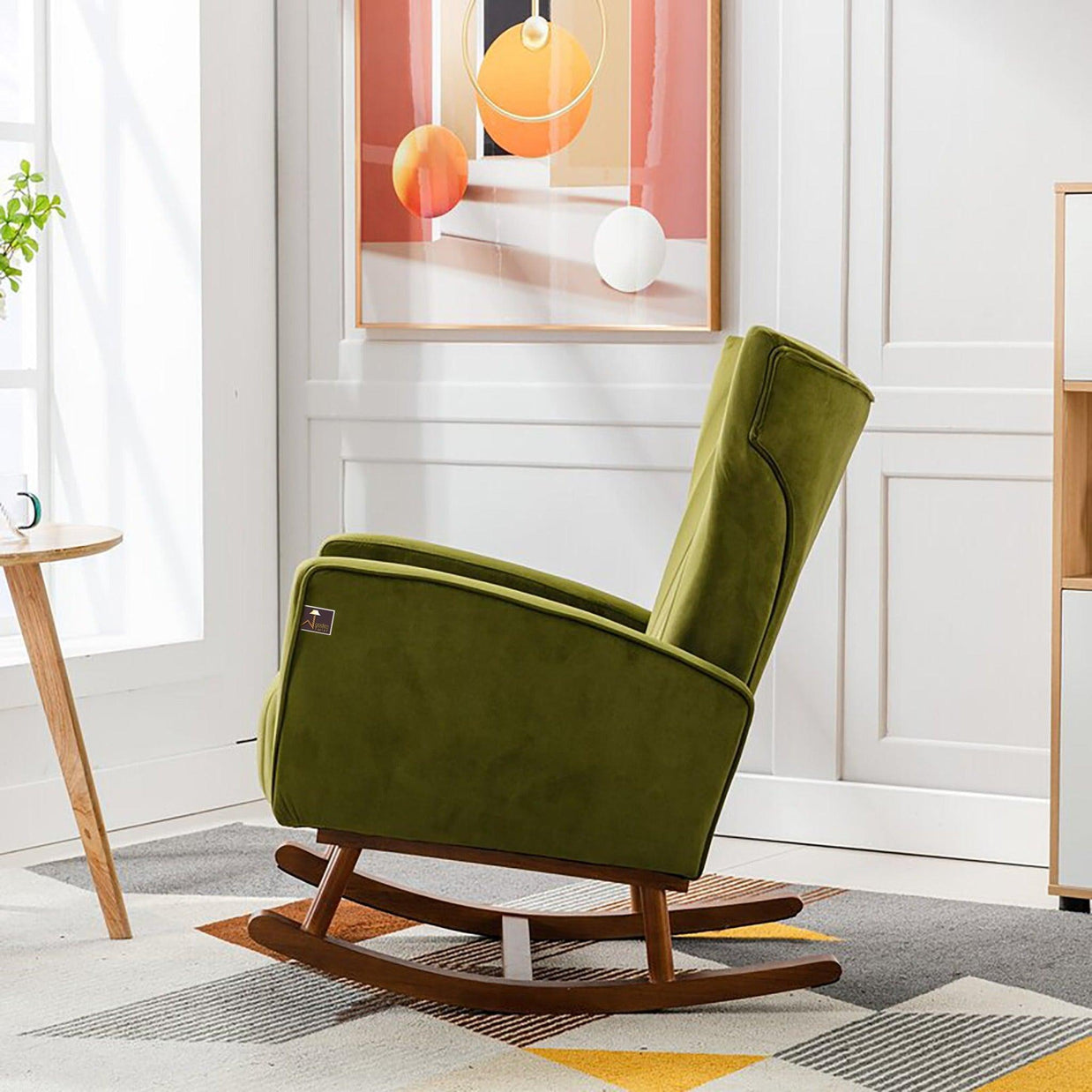 Wooden Velvet Accent Rocking Chair (Green) - WoodenTwist