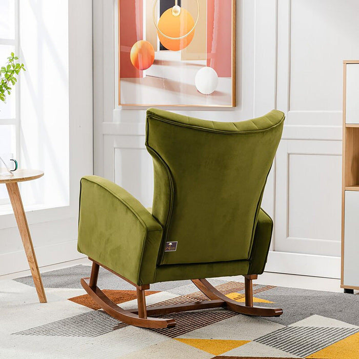 Wooden Velvet Accent Rocking Chair (Green) - WoodenTwist