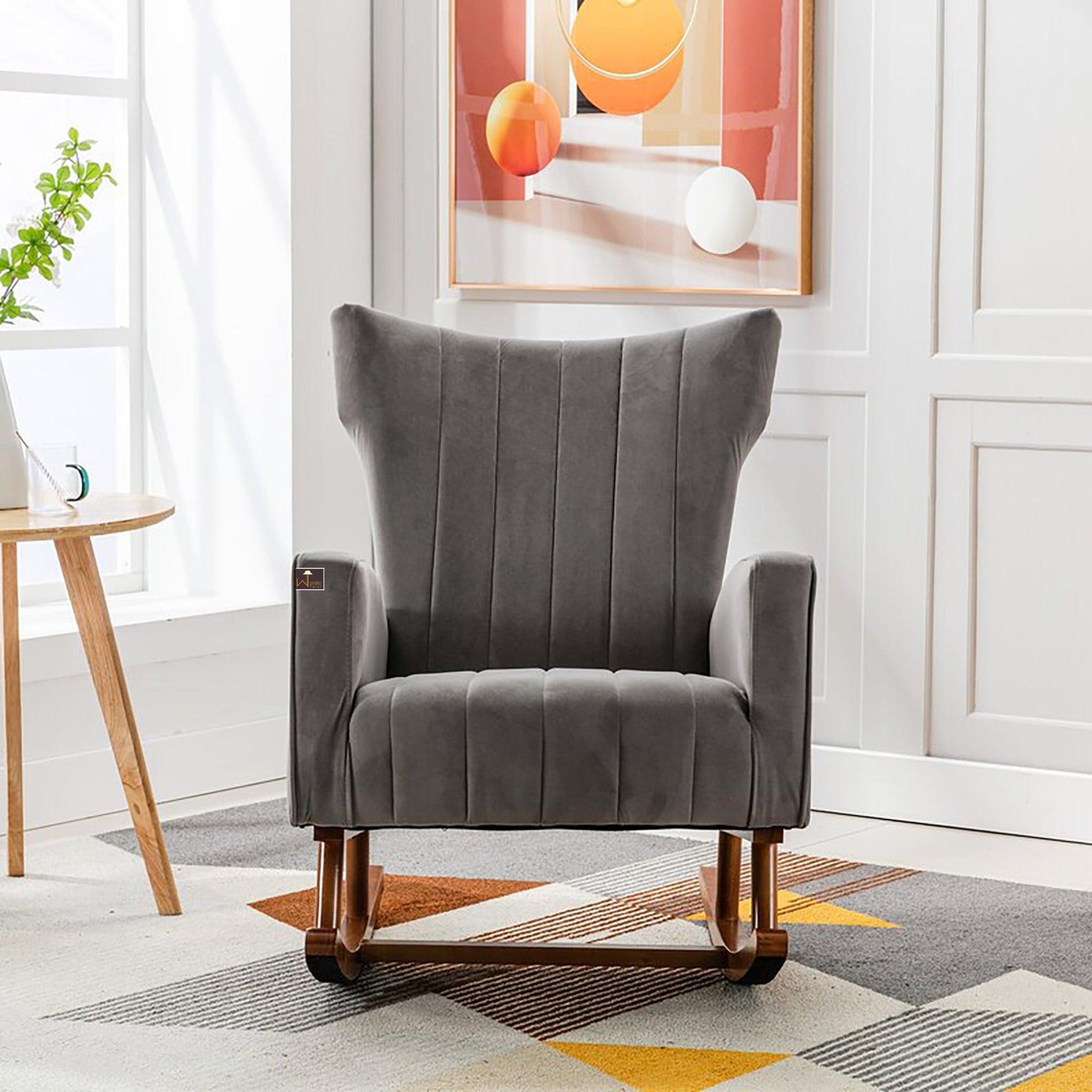 Wooden Velvet Accent Rocking Chair (Grey) - WoodenTwist