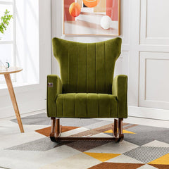 Wooden Velvet Accent Rocking Chair (Green) - WoodenTwist