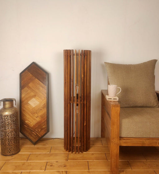 Ventus Duo Wooden Floor Lamp With Brown Base - WoodenTwist