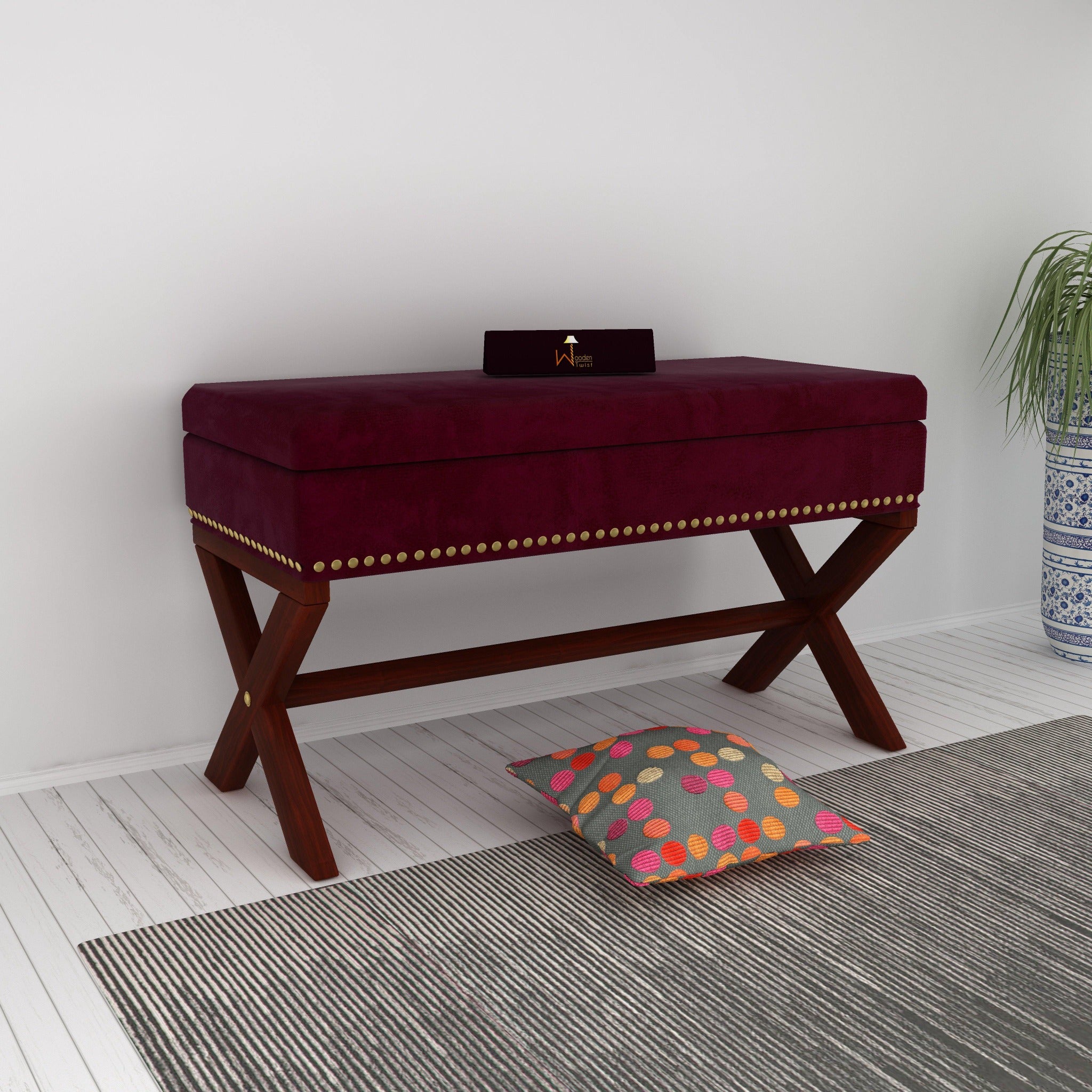 Rectangle Bench Storage in Ottoman Style, for Entryway or Living Room - WoodenTwist