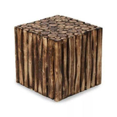 Wooden Square Shape Stool Cum Table, hollow wood block build