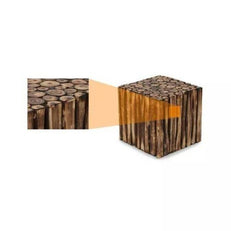 Wooden Square Shape Stool Cum Table, natural wood grain close-up