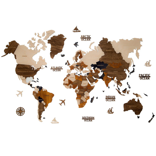 3D Birchply Wooden World Map