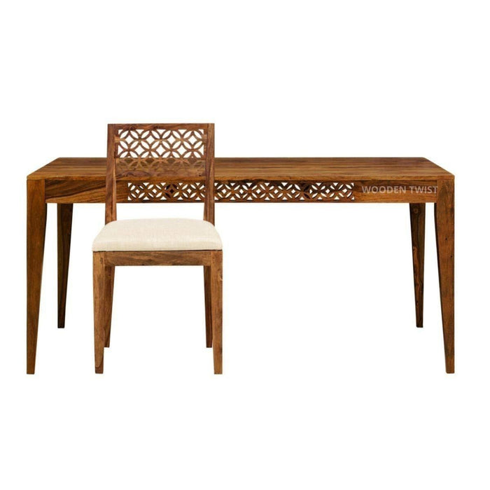 Premium Teak Wood Designer Dining Table With Cushioned Chair - WoodenTwist
